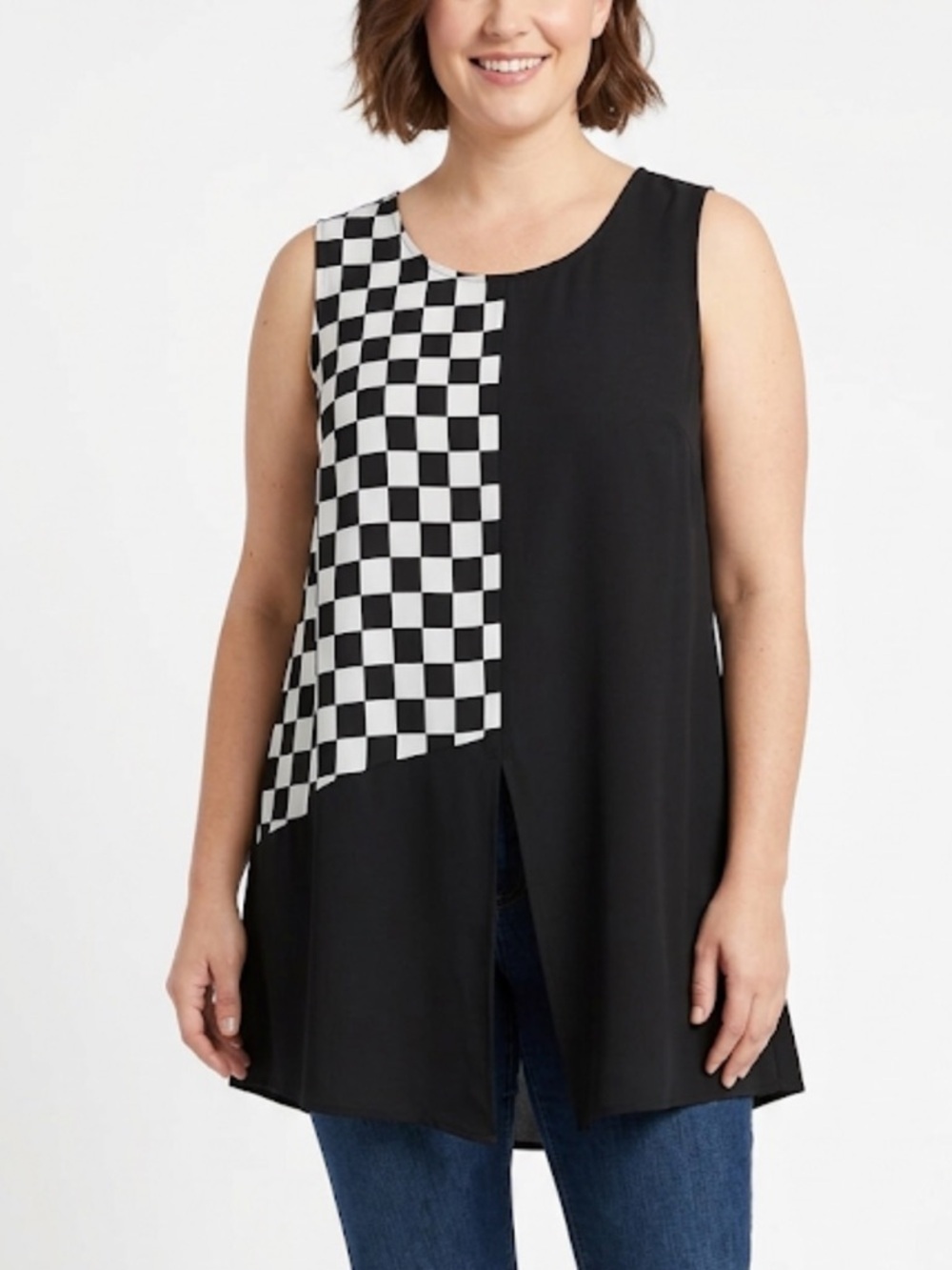 Panitti Black and White Checkered Sleeveless size L 100% polyester